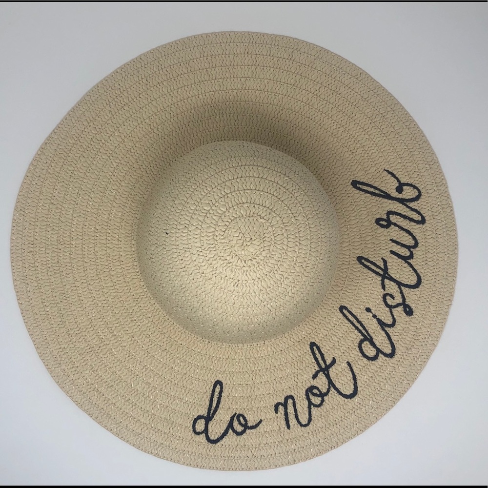 Embroidered Flappy Sun Straw Hat Do Not Disturb - Picture 4 of 4